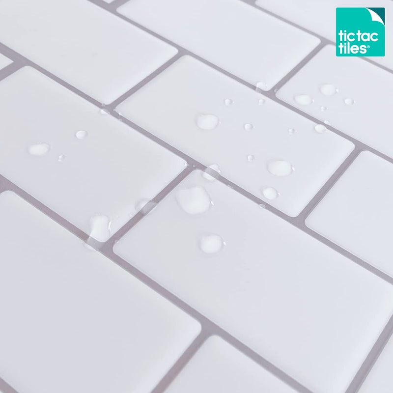 Tic Tac Tiles 12"x 12" Peel and Stick Self Adhesive Removable Stick On Kitchen Backsplash Bathroom 3D Wall Sticker Wallpaper Tiles in Subway Designs (Mono White, 10) - Image 5